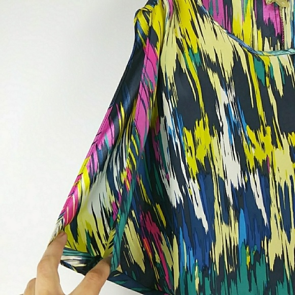 Anthropologie Postella 100% Silk Postella Multicolored Cold Shoulder Top S - Picture 5 of 7